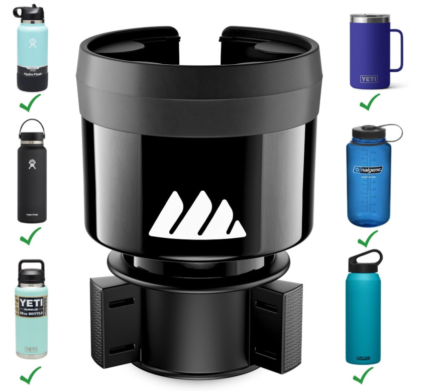 Integral Car Cup Holder Expander Organizer - Expandable Base