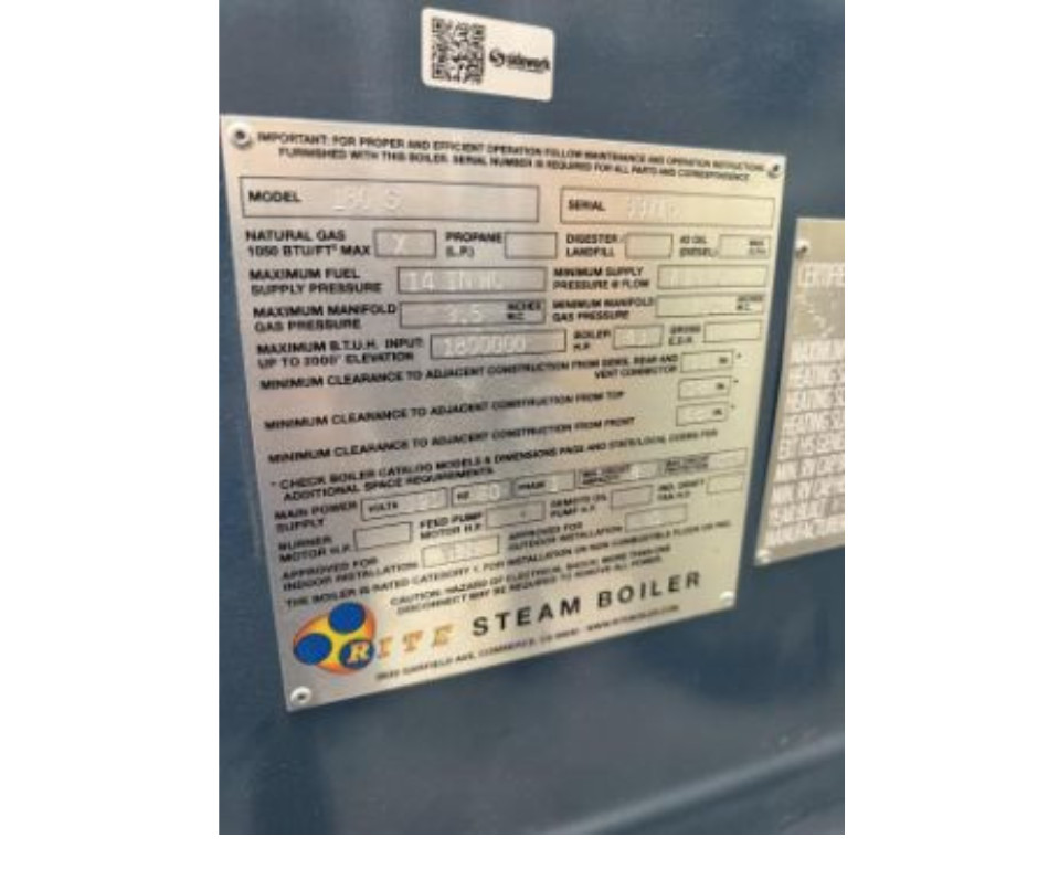 2020 Rite Natural Gas Low Pressure 180S Steam Boiler