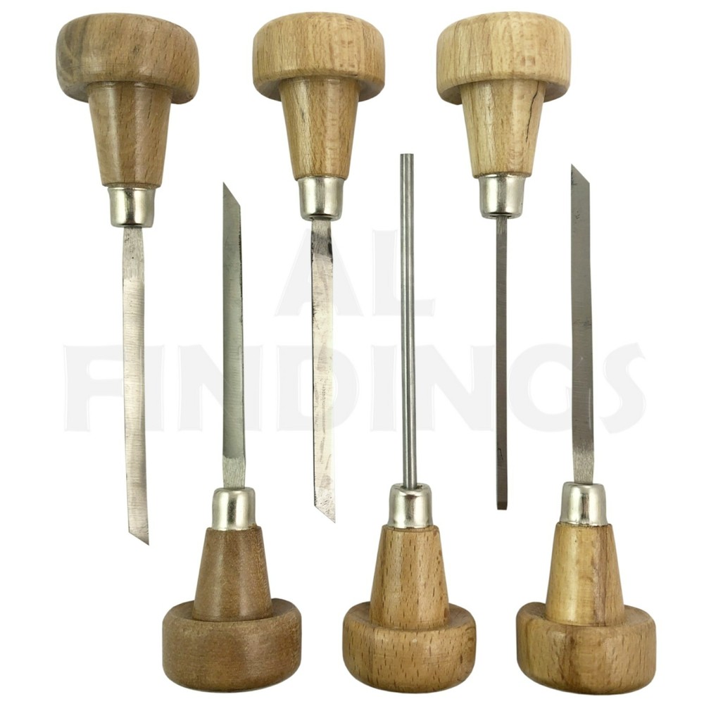 6pcs Engraver Gravers with Wooden Handles Tool Clock Graver Sharpener Set