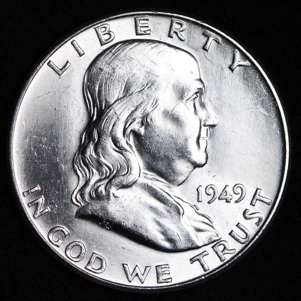 GEM BU UNCIRCULATED UNC MS 1949 SILVER FRANKLIN HALF DOLLAR BRILLIANT LUSTER