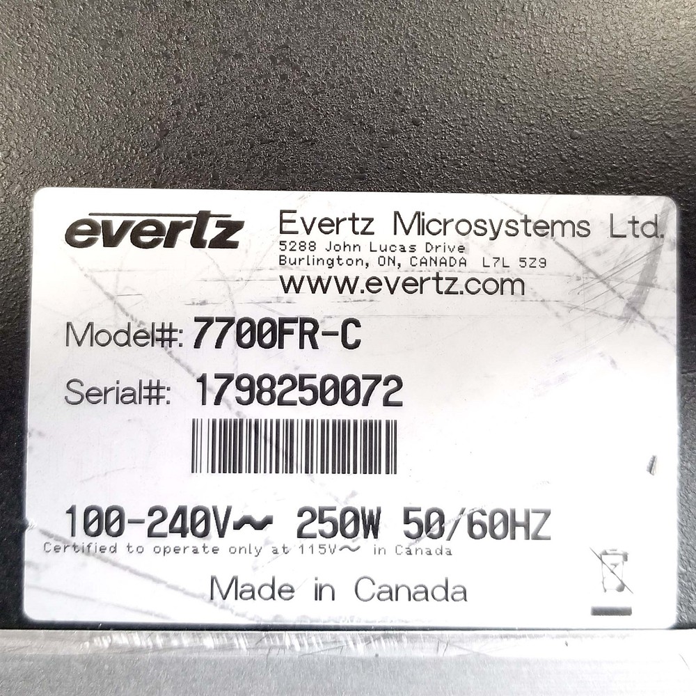 Evertz 7700FR-C Compact Distribution Frame w/7700/7746 Modules, Frame Controller