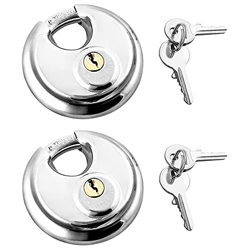 Disc Locks, 2 Pack Heavy Duty Steel Keyed Different Padlock Disc 2 Pieces