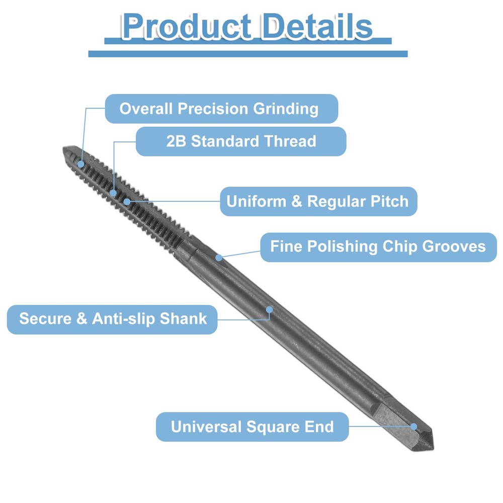 2pcs Straight Flute Thread Tap 4-40 UNC Nitride Coated Screw Tapping Tool