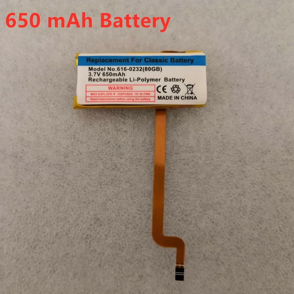 650mAh Replacement Battery for Apple iPod Classic 5/6/7th Gen THIN