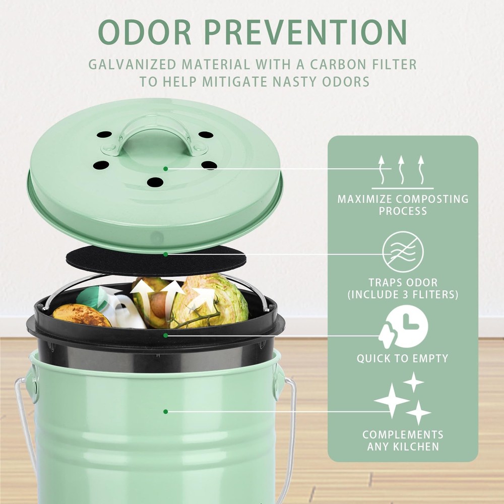 Kitchen Countertop Compost Bin with lid – Small, Includes Inner Compost Bucket L
