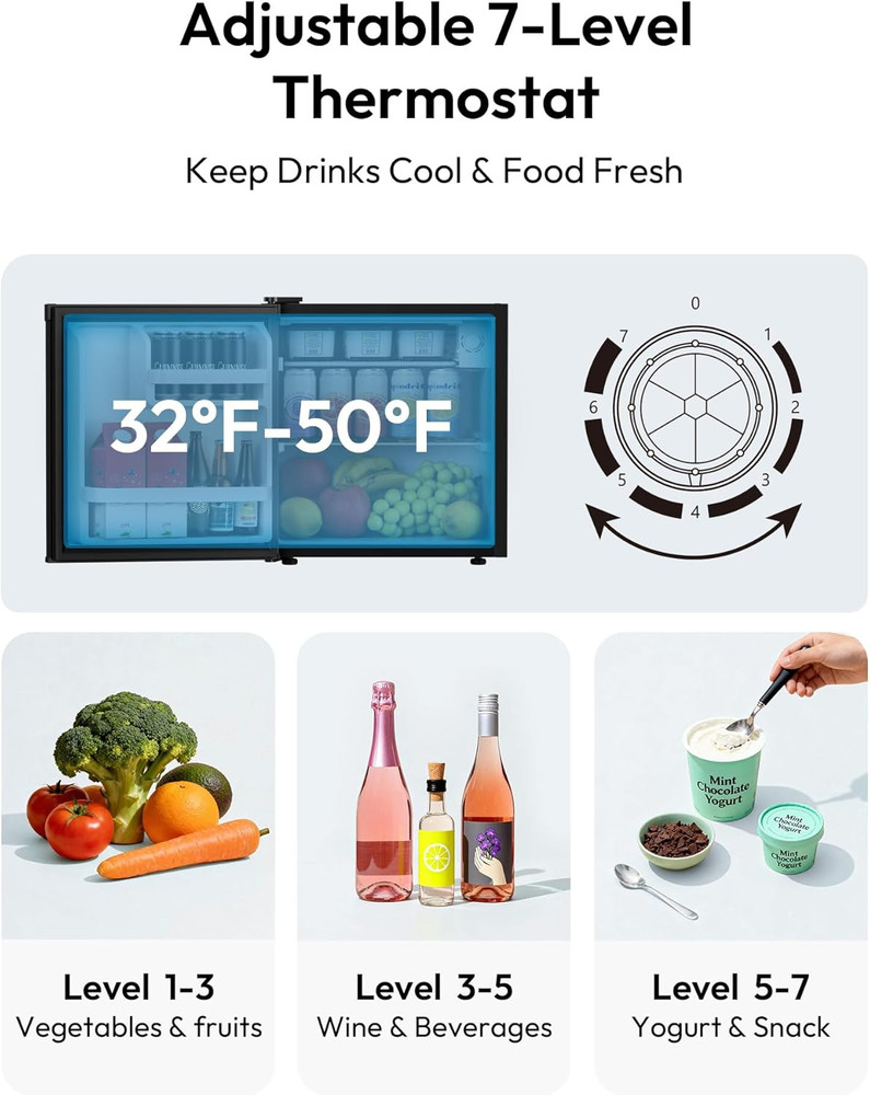 1.7 Cu.Ft Mini Fridge, Reversible Single Door Compact Refrigerator, Adjustable T