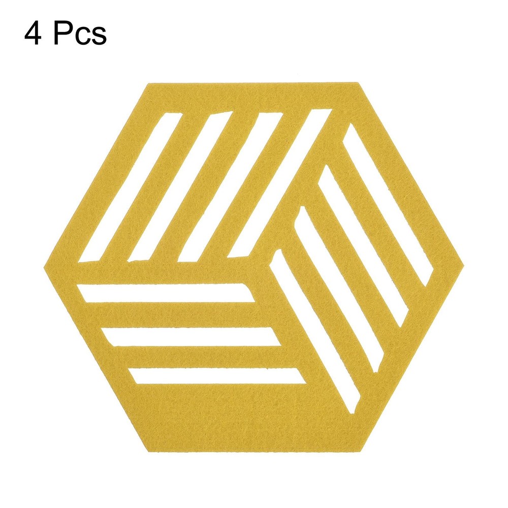 Felt Coasters, 4pcs Hexagonalagon Mat Tampons Coaster, Yellow