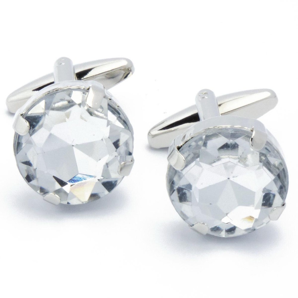Cufflinks - Round with Large White Stone