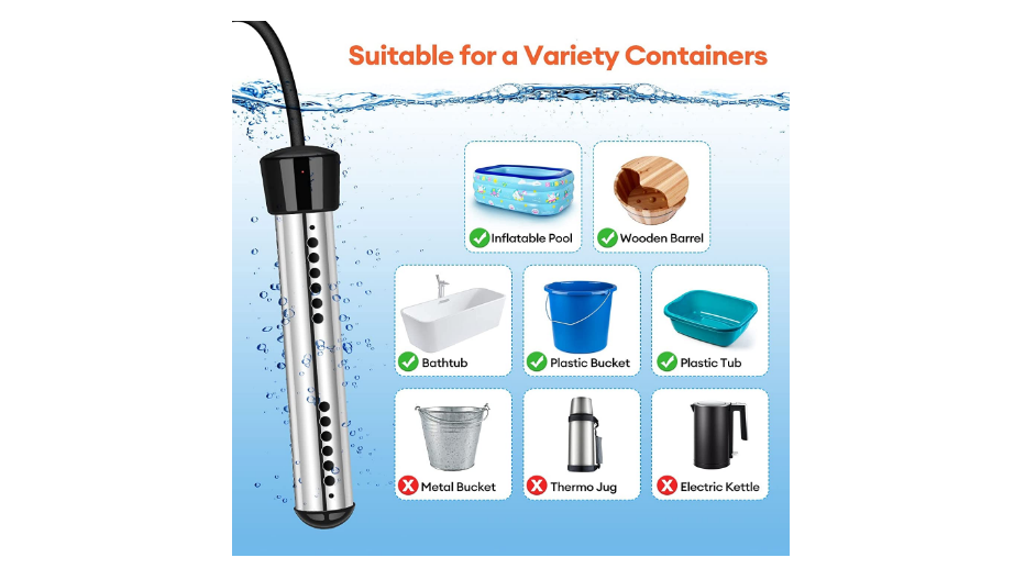 Electric Pool Water Heater Portable Hot Bath Tub Warmer Heating Element 1500W