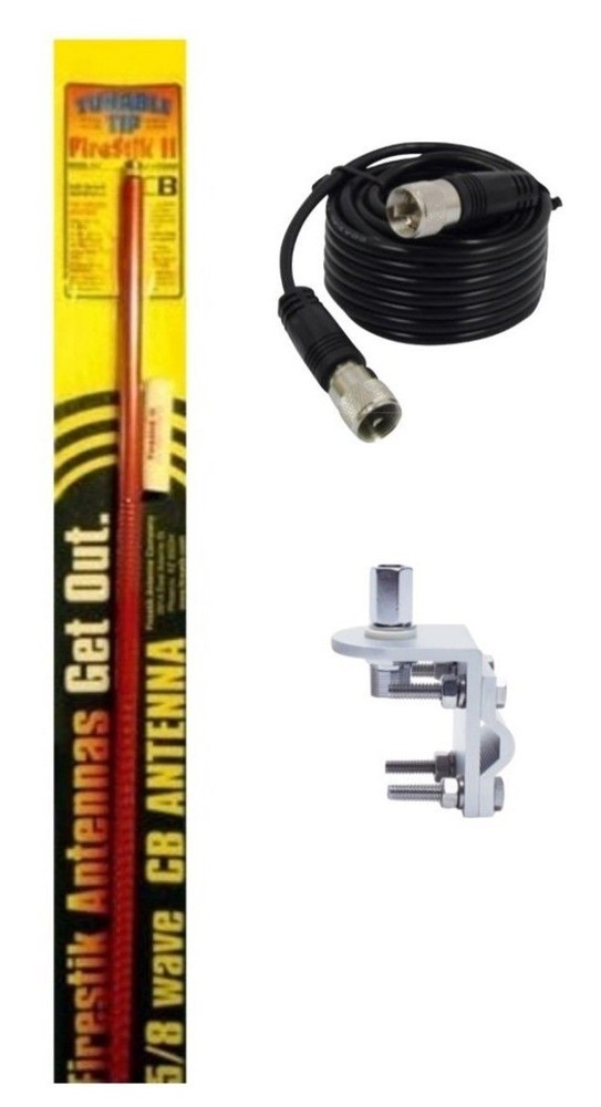 NEW FIRESTIK 2 FS4 R 4FT RED CB ANTENNA, 9FT COAX, BRACKET & STUD