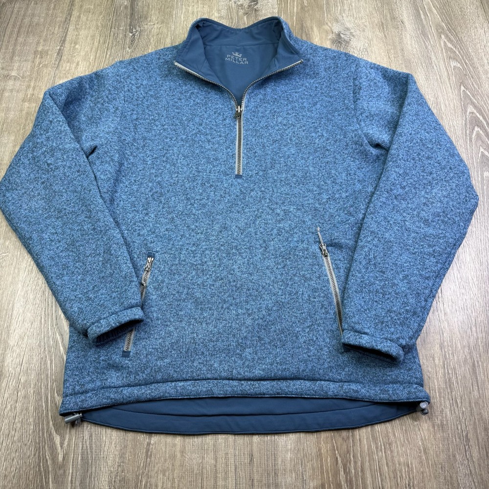 Peter Millar Crown Sport Mens Blue Performance 1/4 Zip Stretch Pullover Size M