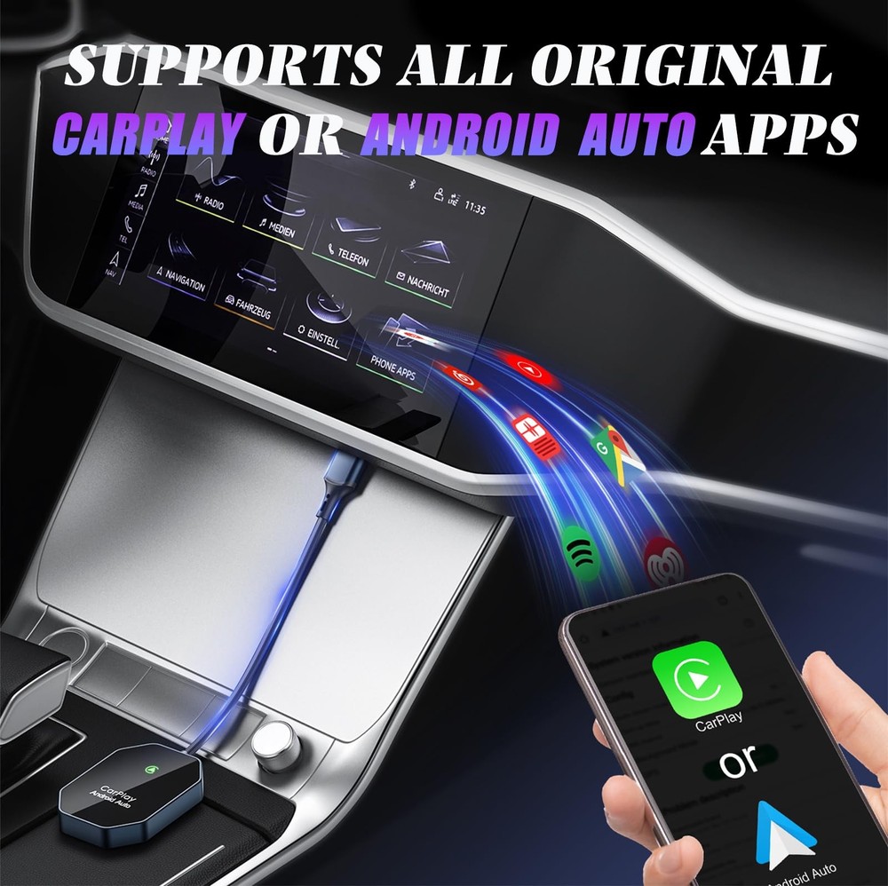 Wireless Carplay Adapter, 2 in 1 CarPlay & Android Auto Black