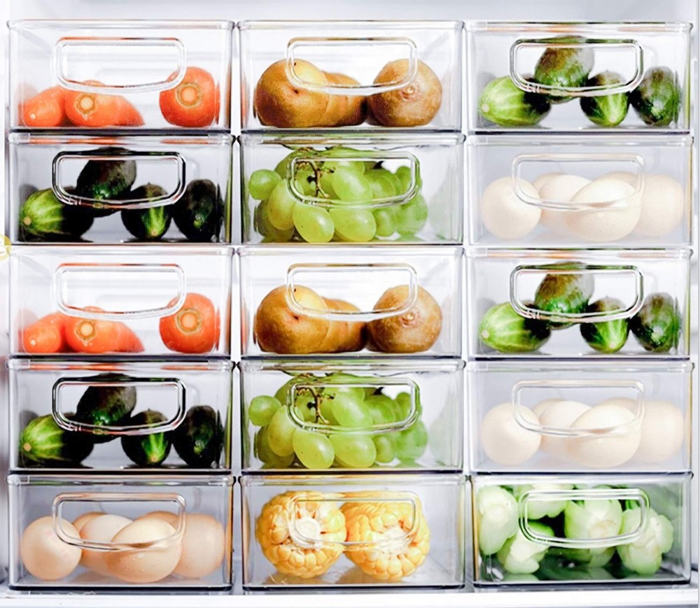 6 Pack Plastic Storage Bins for Pantry, Refrigerator, Countertop, Cabinet Org...