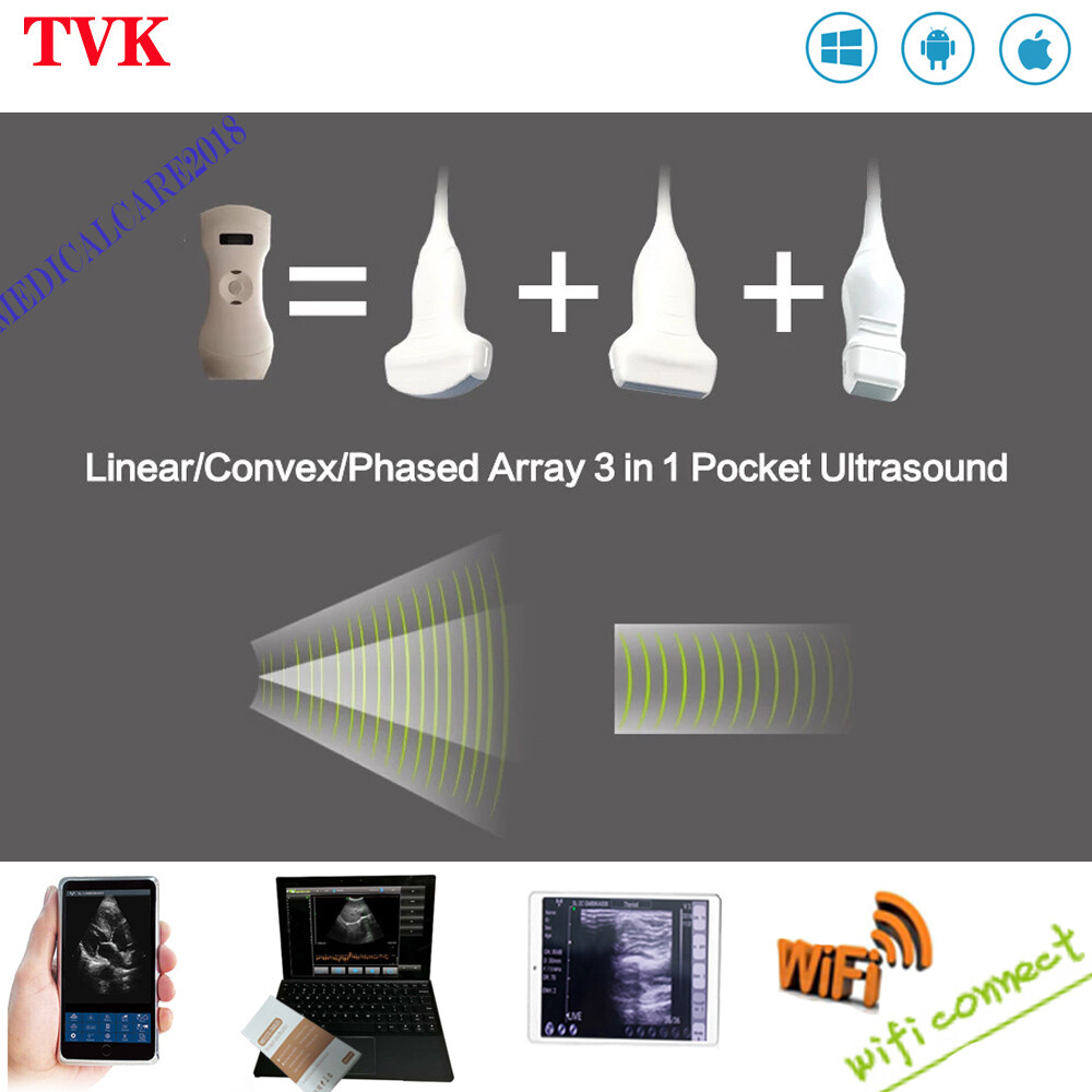 3 in 1 (Convex+Linear+Cardiac) WiFi Color Scanner Support iOS, Android, Windows