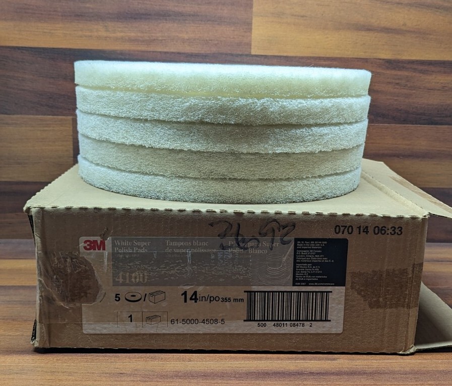 3M White Super Polish Floor Pads 14" 4100 (5 Pack)