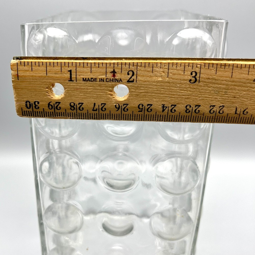 Mid Century Modern Style Vase Bubble Quilted Optic Clear Glass Rectangular 7.75"