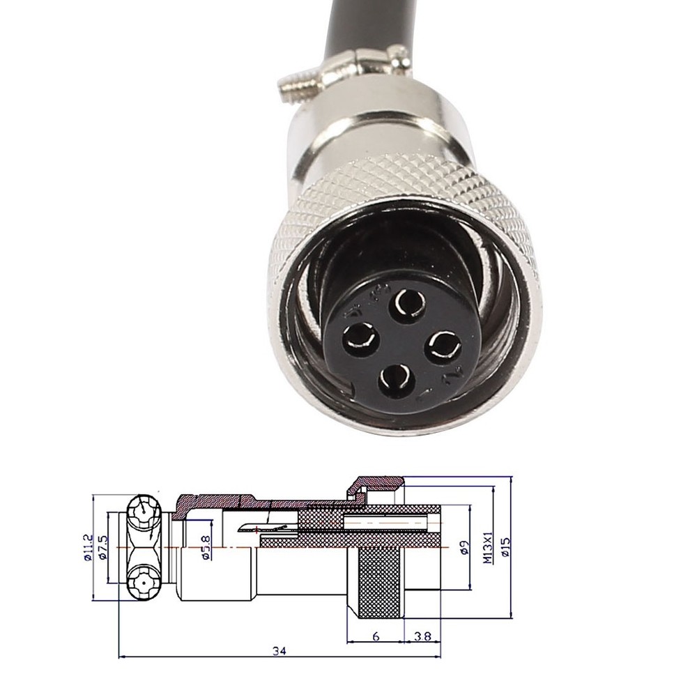 GX12 4 Pins Double Female Head Socket Connector Electrical Cable 2m