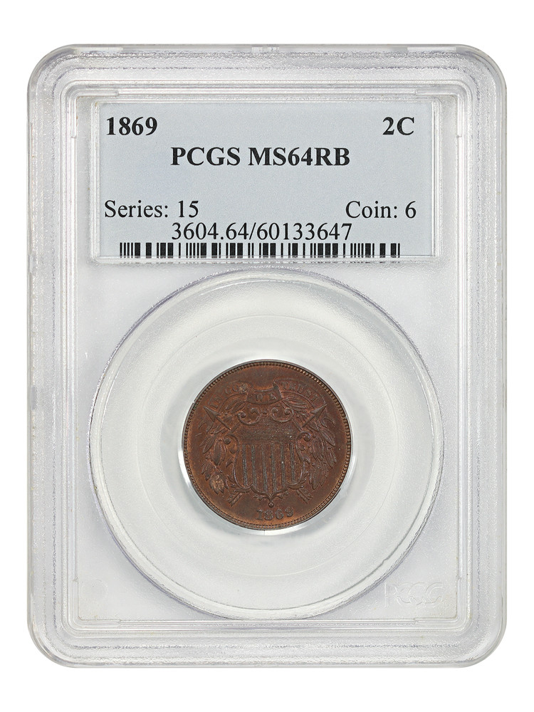 1869 2C PCGS MS64RB - Two Cent - Slightly Better Date