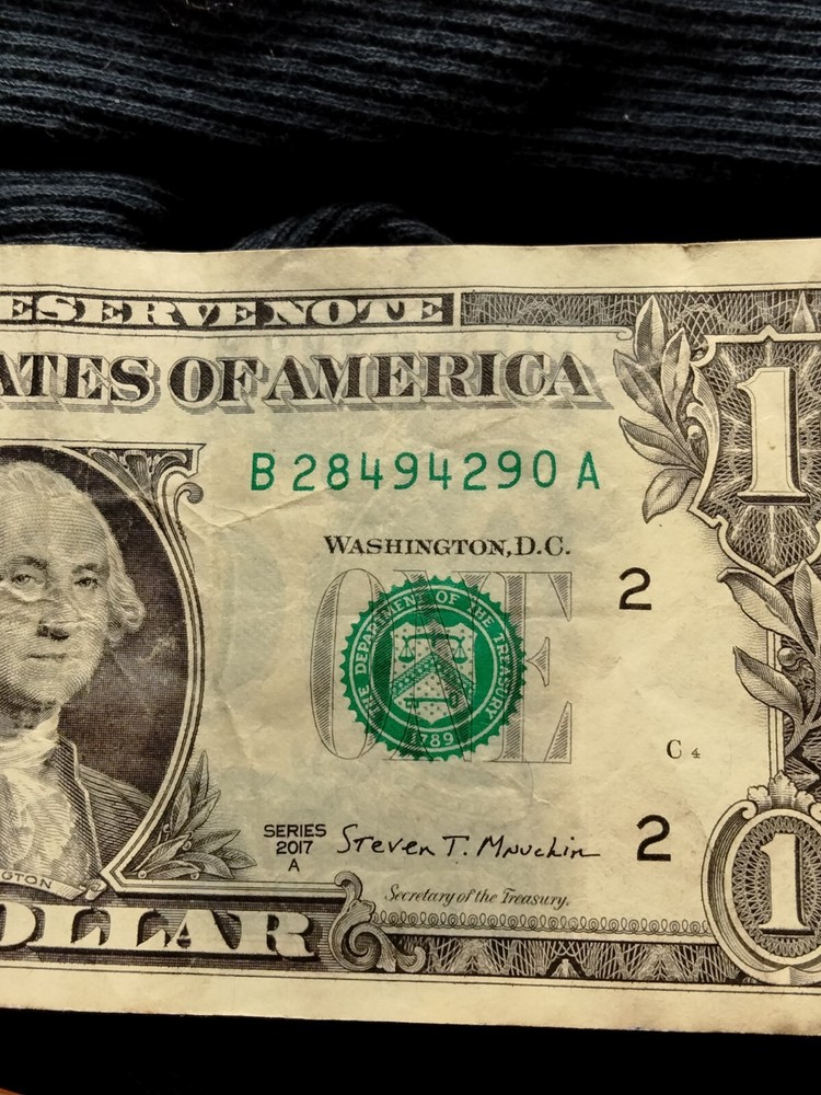 2017 A $1 Bill Wet Ink Transfer