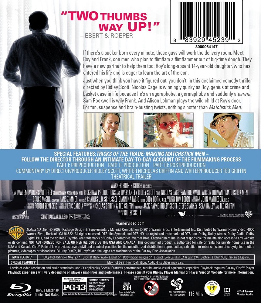 Matchstick Men Blu-ray Nicolas Cage NEW