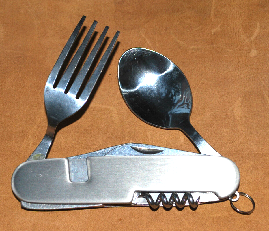 Survival Spoon Fork Multi-tool Corkscrew Awl Knife Can Opener Emergency Prepper