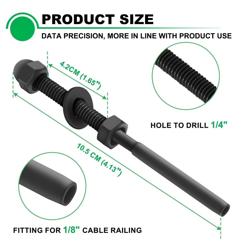 40pcs 1/8" Cable Railing Tensioner Terminal Kit Black, Threaded Swage Stud Te...