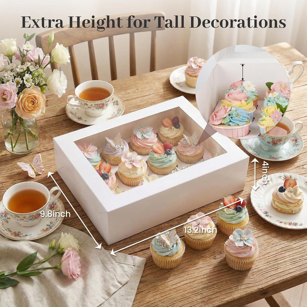 VGOODALL 3 White Cupcake Carrier Box 12 Count Window
