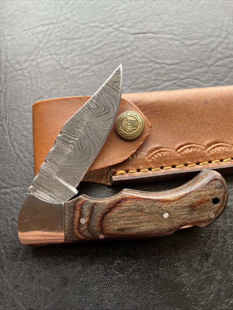 FROSTWOOD HANDLE DAMASCUS LOCKBACK POCKET KNIFE