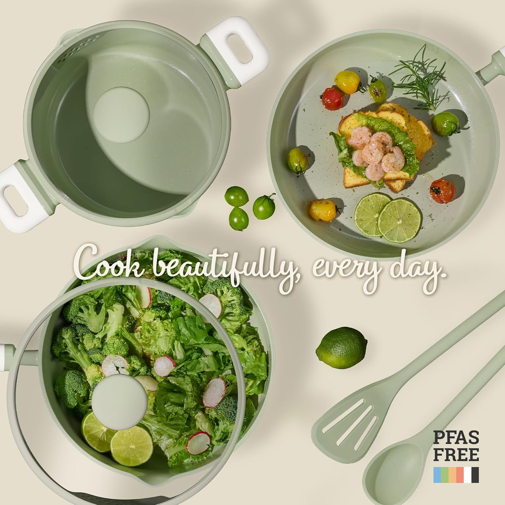 Nonstick Ceramic Cookware Set 9 Piece Green Induction Kitchen Set