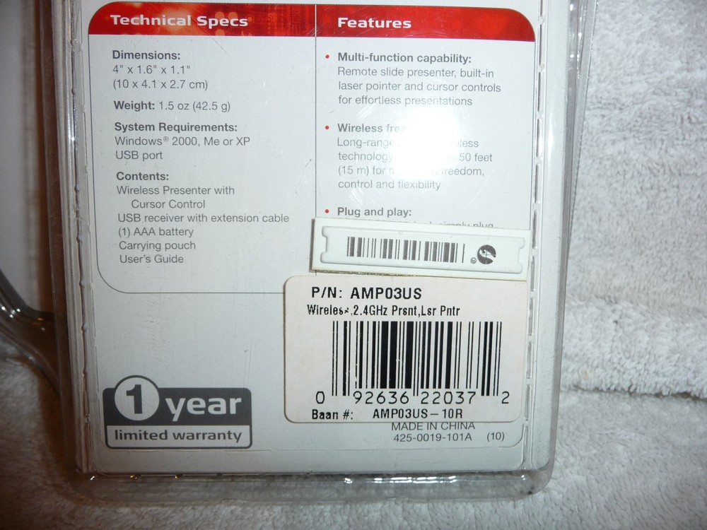 Targus Wireless Presenter With Laser Pointer & Cursor Control AMP03US - NEW