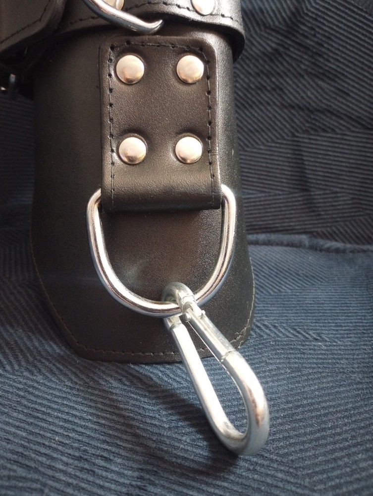 Black Cowhide Leather BDSM Ankle Restraints (pair) with Thick Fur Padding