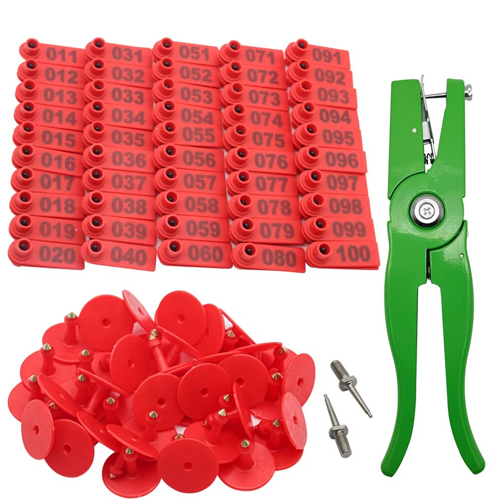 Sheep Goat Ear Tags 001-100 w/ Punch Applicator Tool