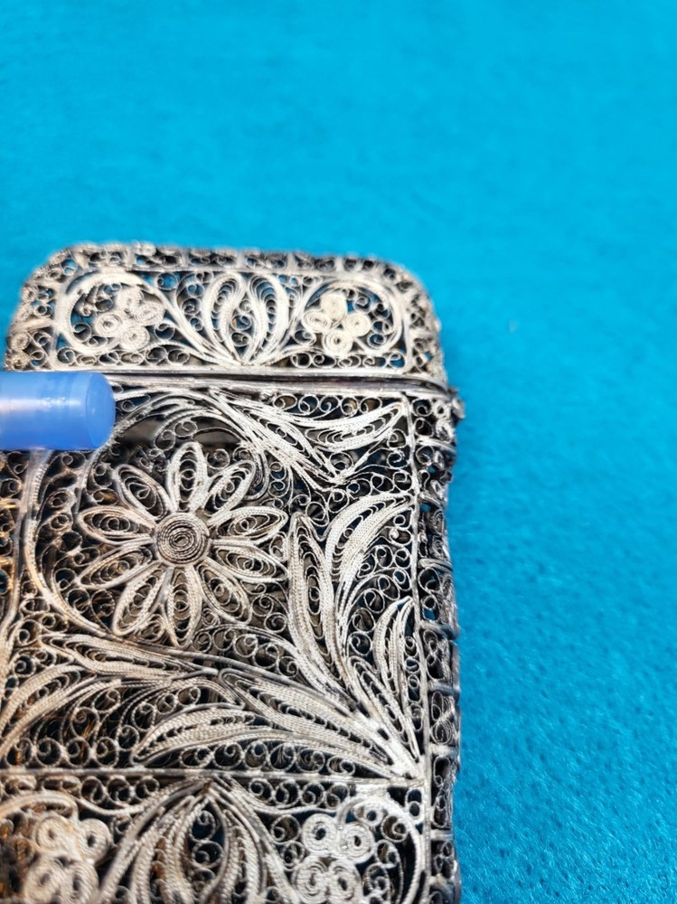 Antique Silver? Filigree Card Case Cigarette Case? Old Scroll Work Two Designs
