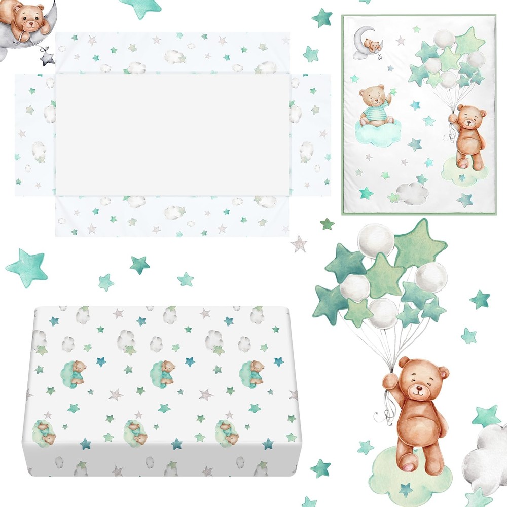 3 Pcs Crib Bedding Set for Boys Include Cloud Balloon Bear Theme Crib Sheets,...