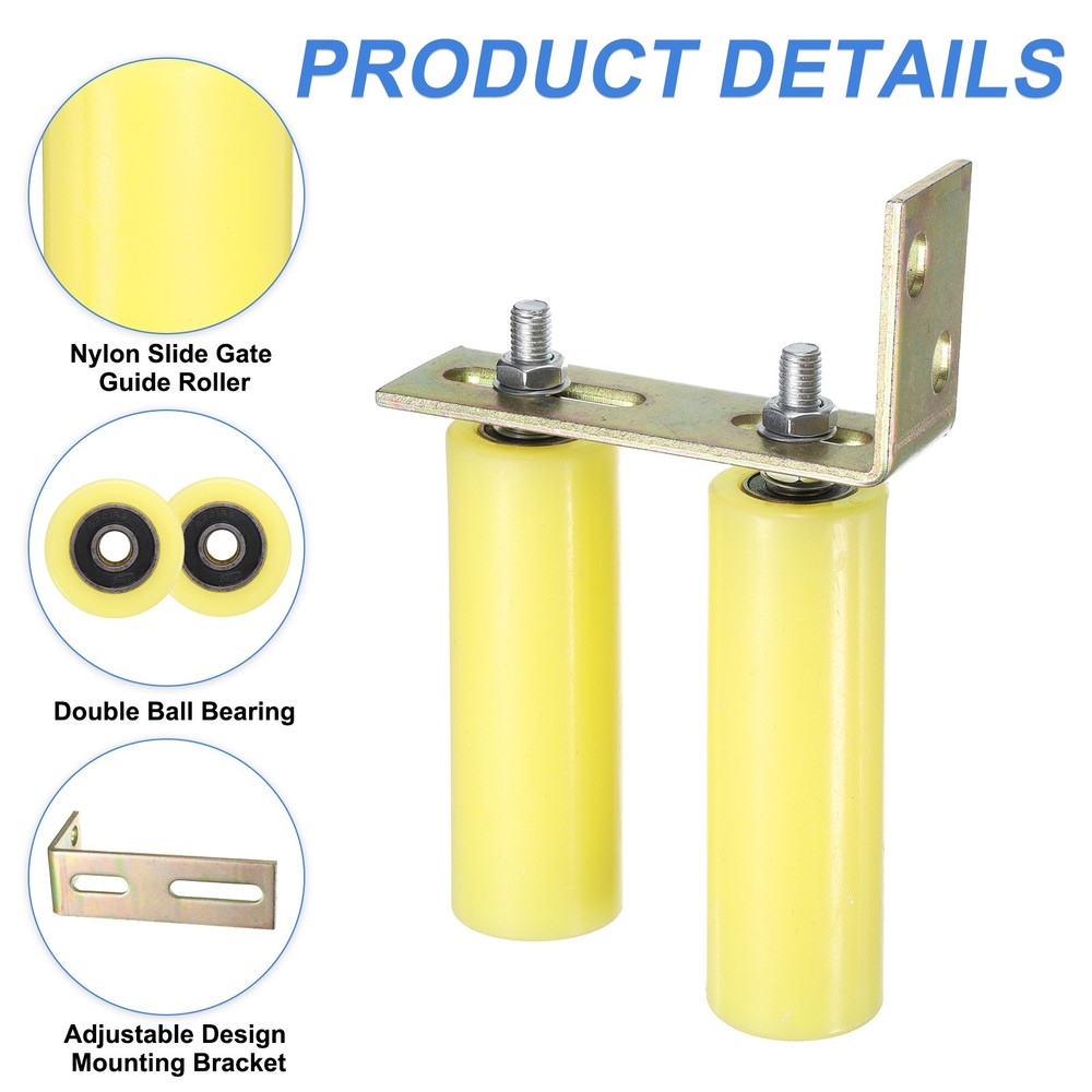 2Set Slide Gate Guide Roller, 6" Nylon Gate Support Rollers with Bracket, Yellow