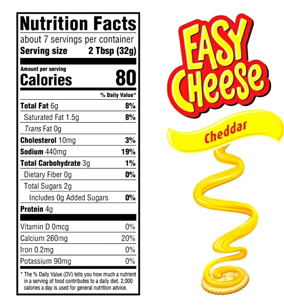 NABISCO EASY CHEESE CHEDDAR SPREADABLE NO NEED TO REFRIGERATE 2 PKS