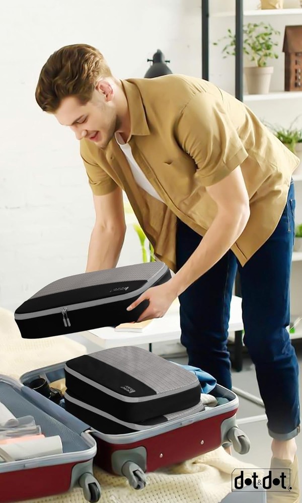 Dot&Dot Medium Packing Cubes - 4 Pcs Suitcase Set, 4pc Black -