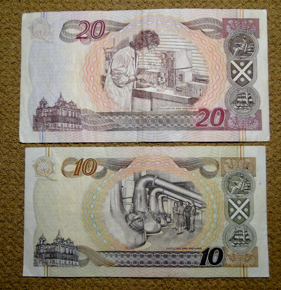 SCOTLAND 10 DIFFERENT BANKNOTES 1967-2005 1-20 POUNDS