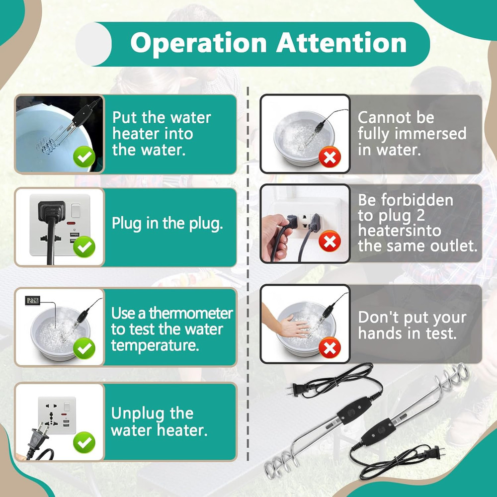 2 Pcs 1000W-110V Immersion Water Heater - 10In Immersion Electric Water Heater -