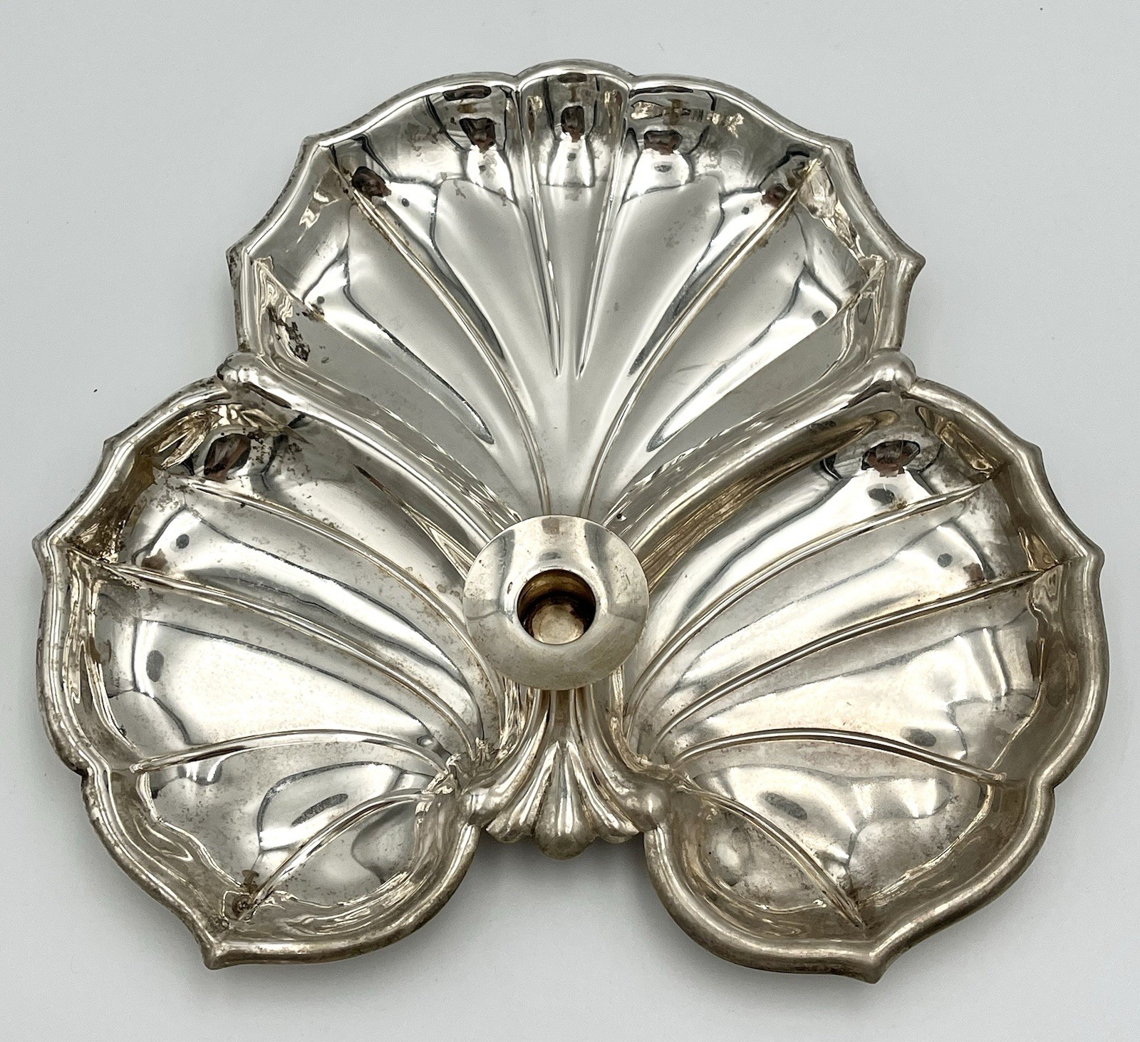 Set of 3 Vintage Silverplate Decorative Pieces 2 Shell Dishes & 1 Candle Holder