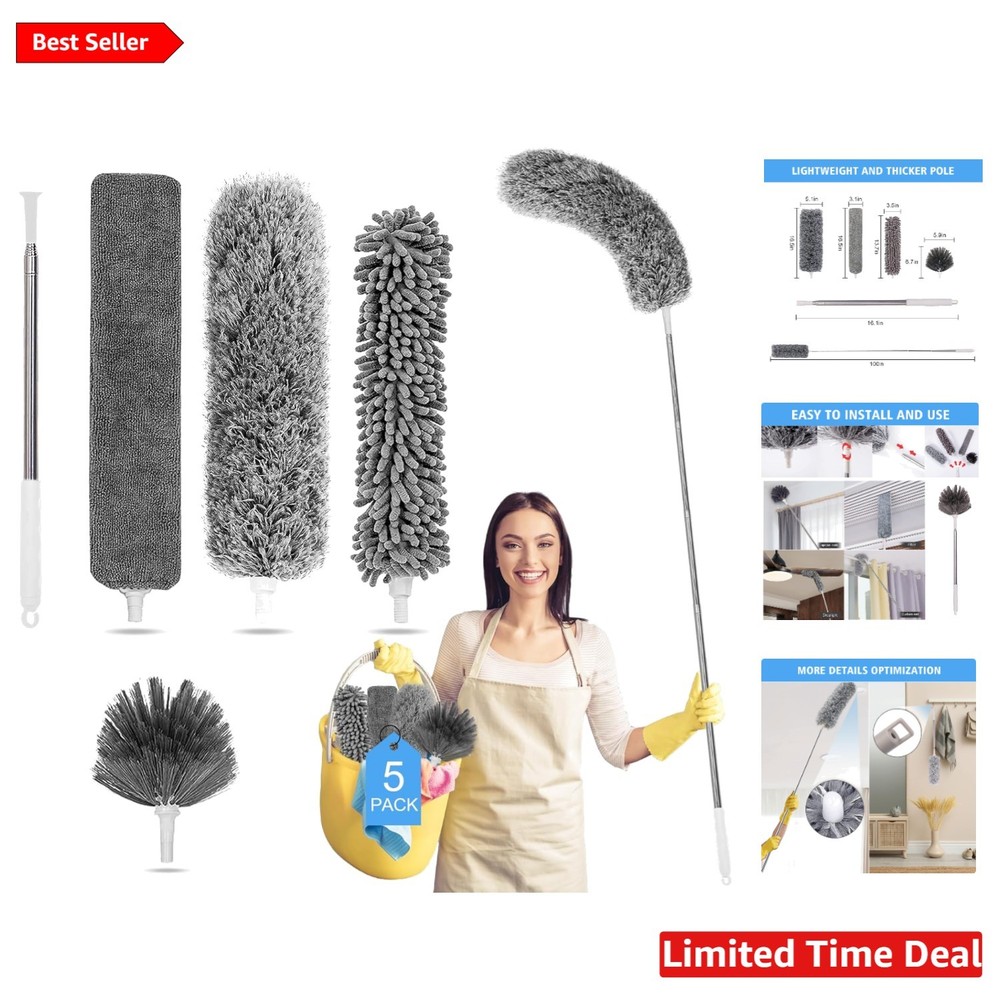 Complete Microfiber Duster Kit with Extendable Pole - Ideal for Home Cleaning
