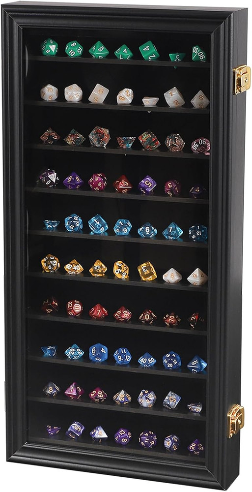 Large Hexagonal DND Dice Display Case - Lockable Wall Mount with UV Protection