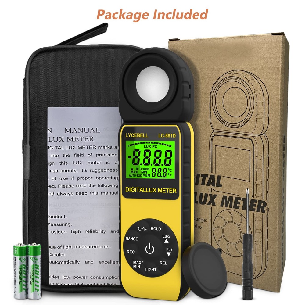 LYCEBELL Digital Illuminance Light Meter, LC-881D Luxmeter Range up