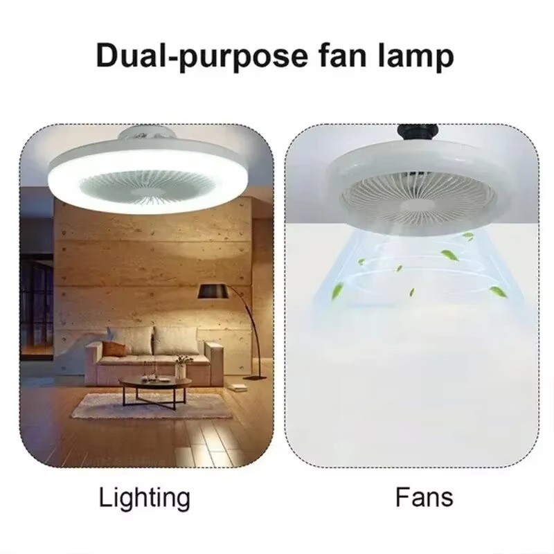 Fan For E27 Socket Light With Remote Ceiling Fan Adjustable Smart LED 3Speed AC
