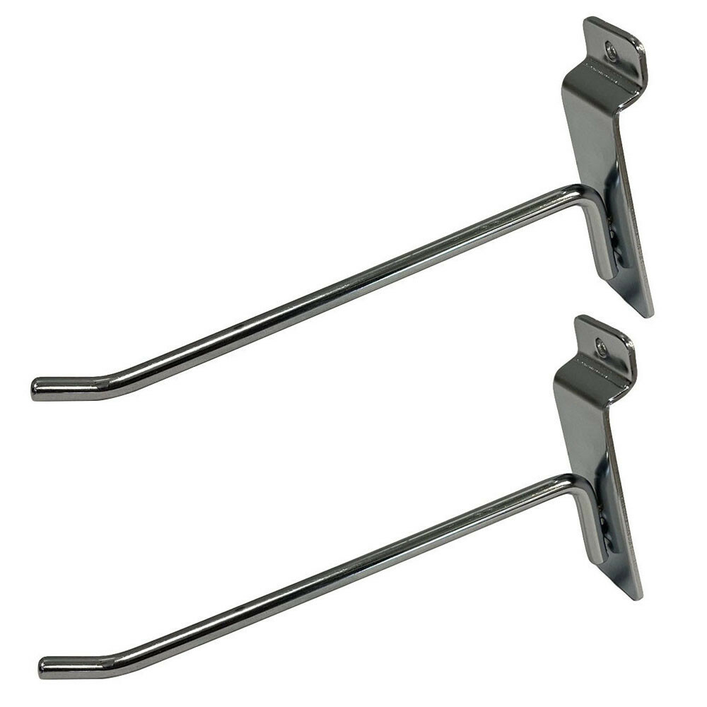 8" Slatwall Hook Panel Display Hooks, 1/4" Thickness Metal, Chrome - PACK 24