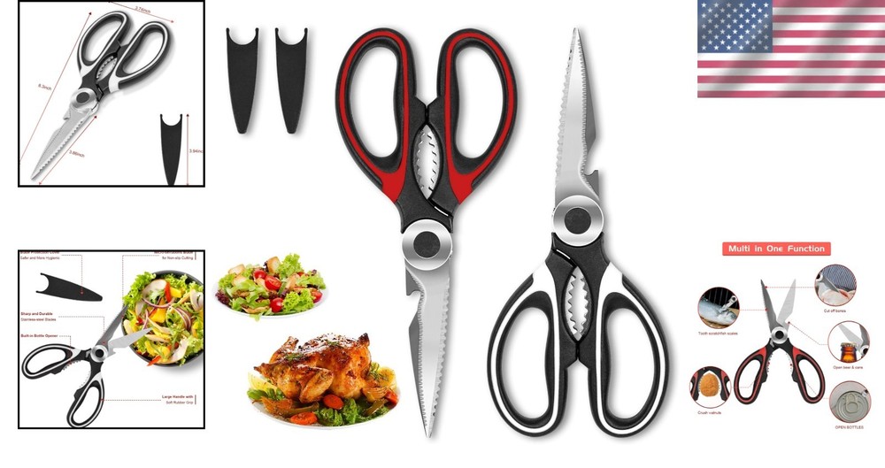 2-Pack Heavy-Duty Kitchen Scissors - Sharp Stainless Steel Multi-Purpose