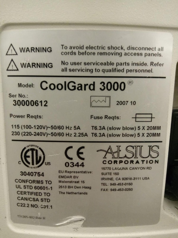 Alsius 2007 CoolGard 3000 Temperature Management System