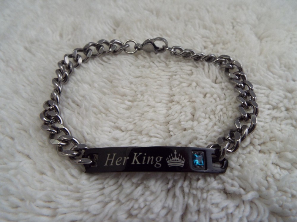 Silvertone Black Her King Id Bracelet (G23)
