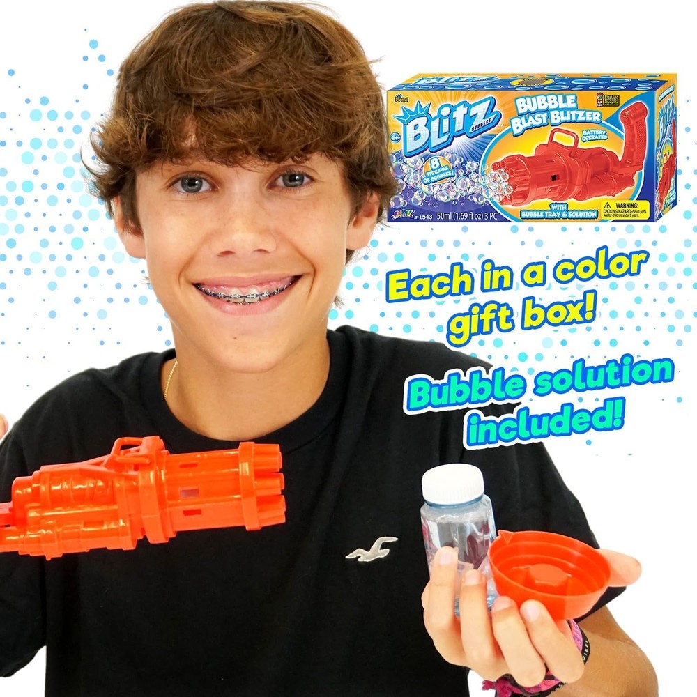 JA-RU Blitz Bubble Blaster Machine Gun (3 Bubble Gun) w/Bubble Tray & Soap...
