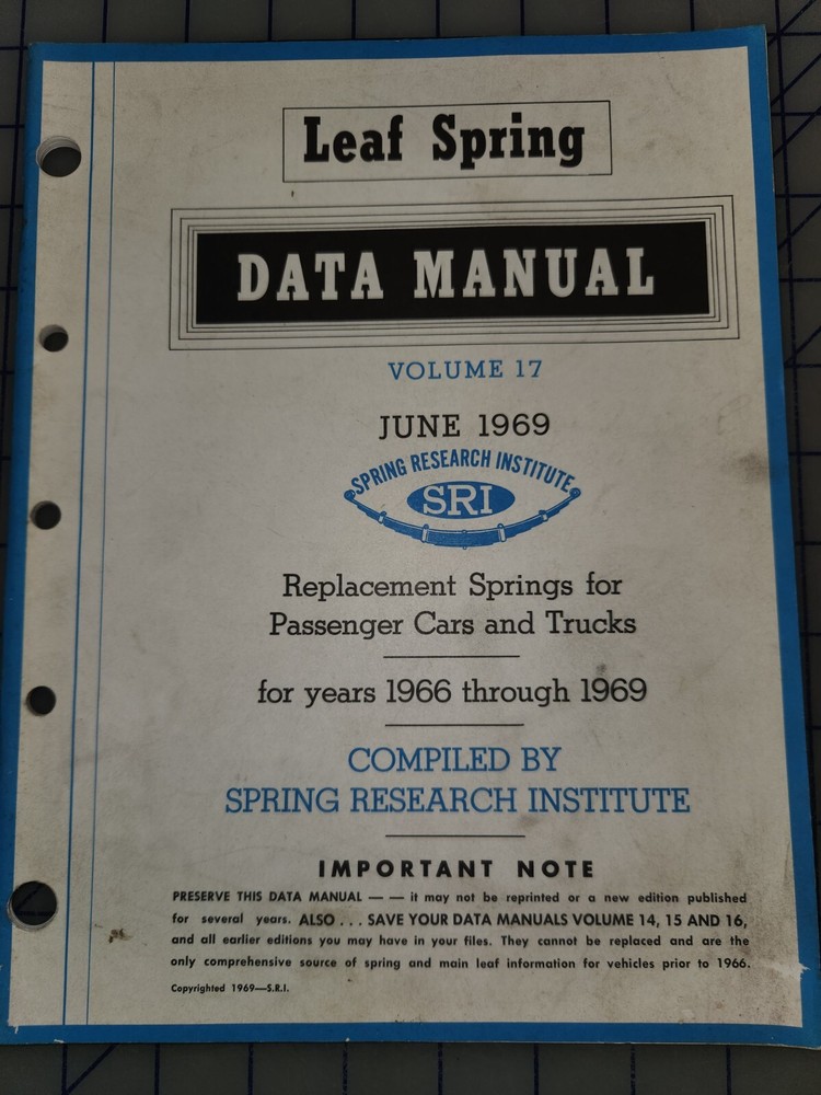 1966 thru 1969 SRI Leaf Spring Data Manual Catalog